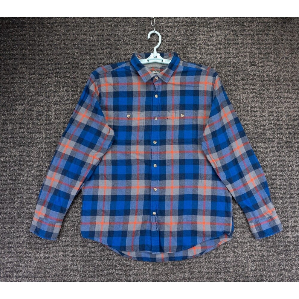 Eddie Bauer Shirt Mens XL Blue Plaid Flannel Cotton Cabincore Campcore Outdoor